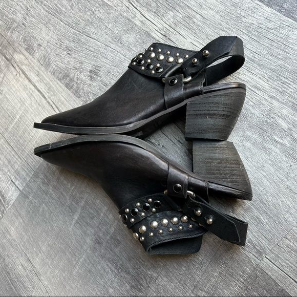 Free People Women’s Mules Embedded Black Leather Western Mules Shoes - Picture 6 of 9